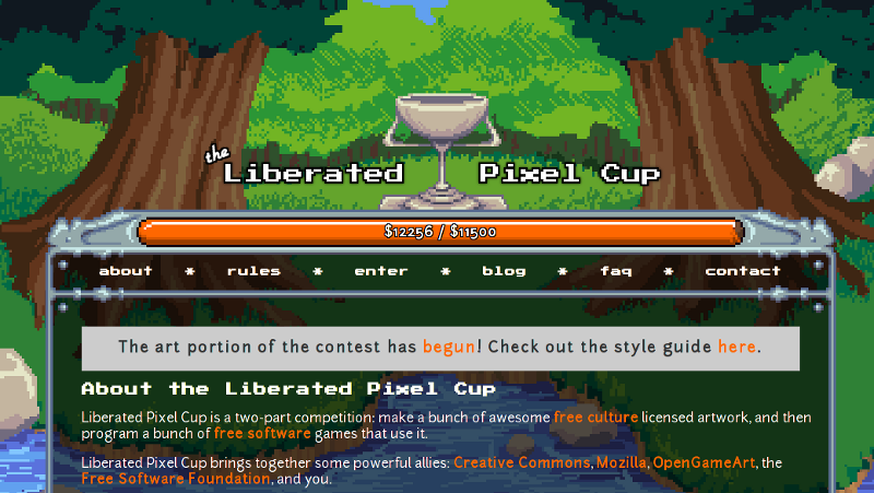 Liberated Pixel Cup homepage screenshot crop