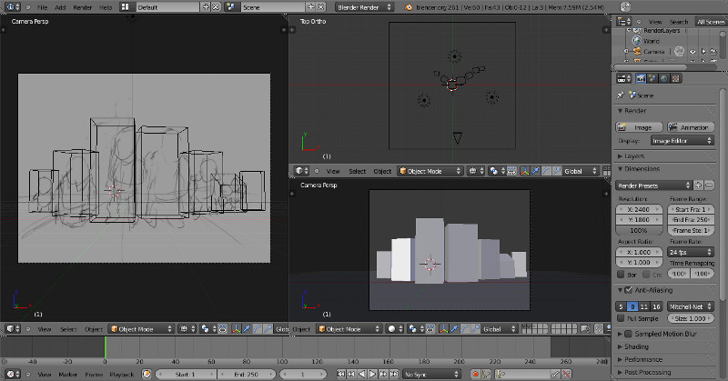 Screenshot of blender with robogoblin perspective sketch loaded