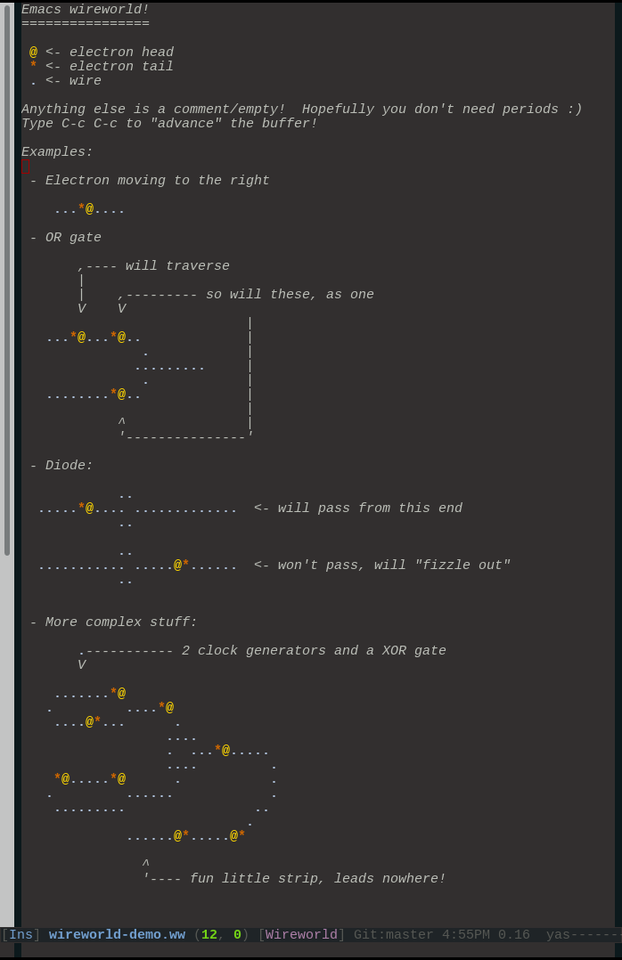 Wireworld in emacs screenshot