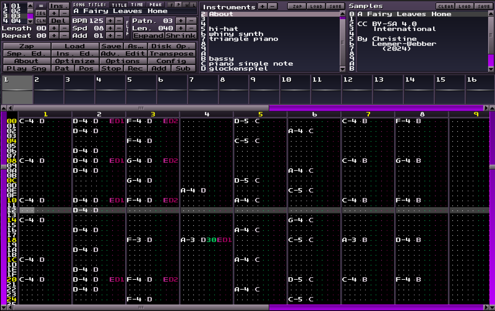 A Fairy Leaves Home displayed in Milkytracker