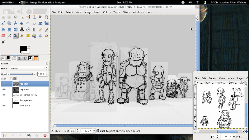 My desktop as I'm sketching out the 'robogoblin assemblage'